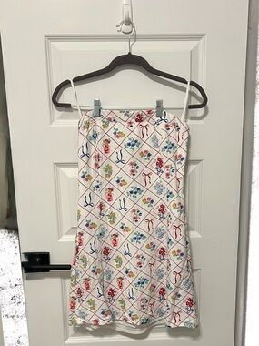 Floral Ribbon Print Strapless Dress